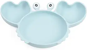 Pratinho caranguejo com divisória e ventosa em silicone para bebês. Azul.