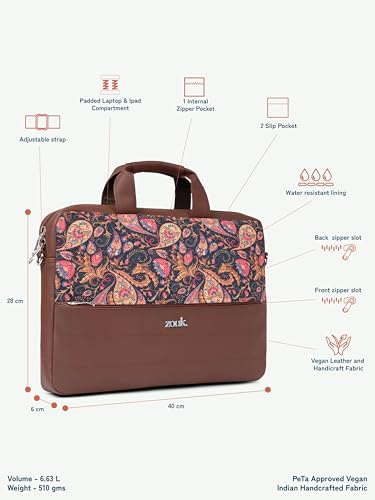 Image of ZOUK Arin Laptop Bag | Slim & Stylish Laptop Bag for Women Office Use | Fits 15.6+ Inch Laptop | Padded Compartment Fits up to 17 Inch Laptop | Water-Resistant | Lightweight
