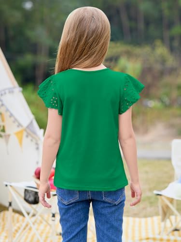 Image of Imily Bela Girls Ruffle Sleeve Shirts Crewneck Eyelet Tops 4-15 Years