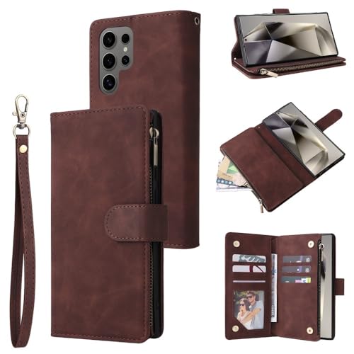 Étui Samsung Galaxy S26 Ultra en cuir café style rétro avec multi-fentes