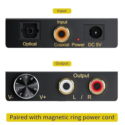 PROZOR DAC Converter 192Khz Digital to Analog Audio Converter with Volume Control Support 5.1CH DTS Dolly-AC3 Coaxial SPDIF Toslink Optical to RCA Converter for HDTV Blu-ray DVD PS3 Home Cinema System