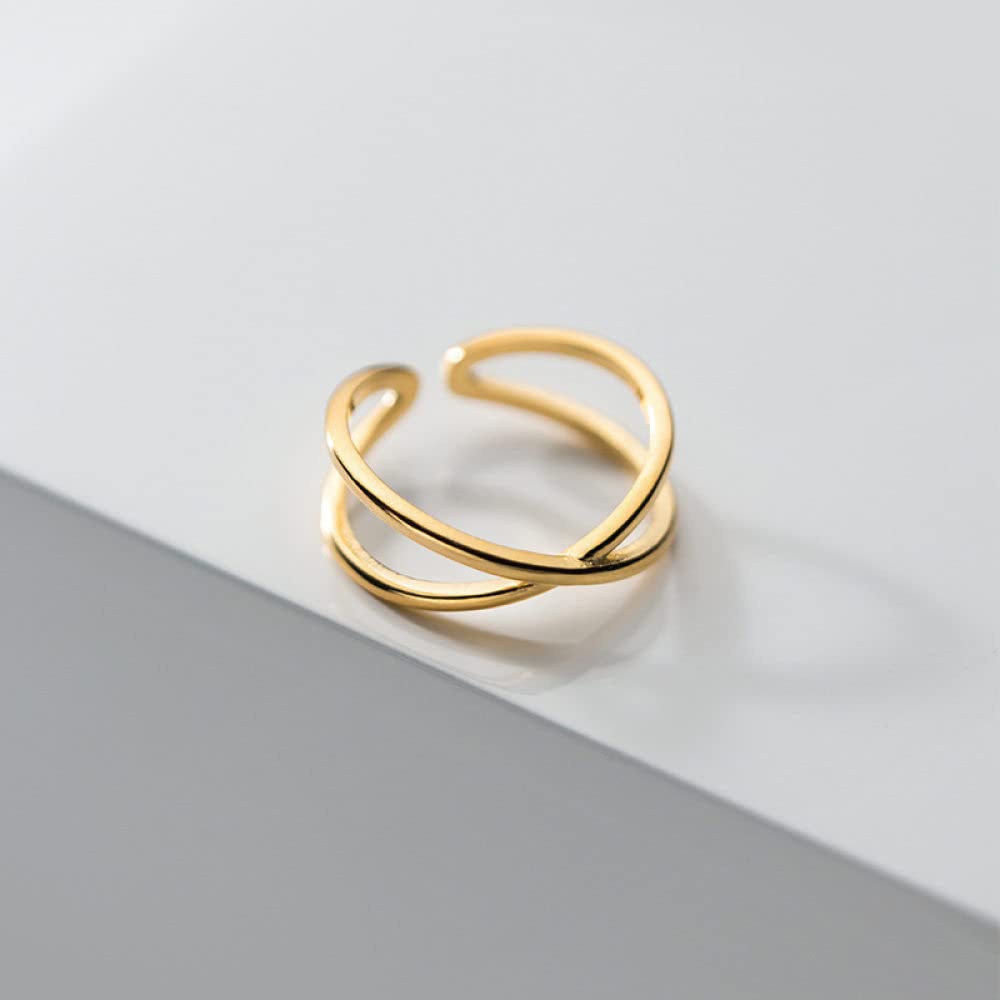 Anello In Argento 925 Da Donna,S925 Sterling Silver Lines Anello Croce Anelli Regolabili Minimalista Anello Aperto Argento Thumb Ring Eternity Ring Fascino Di Nozze Gioielli Regali Per Uomini Ragazz