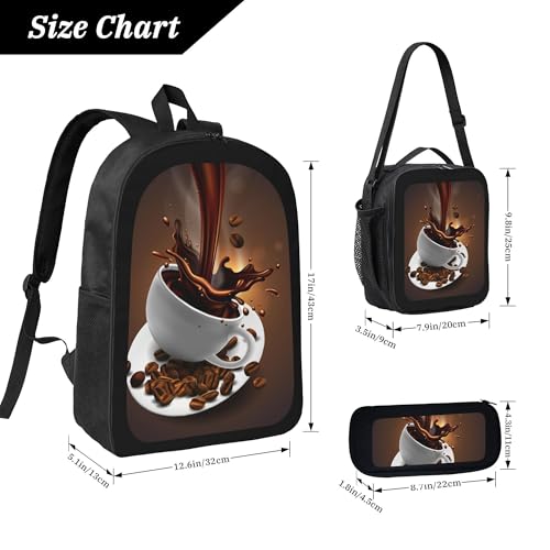 Modern Brown Coffee 3 Pcs 17 Inches Backpack Set with Insulated Lunch Bag And Pencil Pouch Large Back Pack for Men Women Lunchbox Pencil Case Waterproof Backpacks Lunch Box 3 Piece Daypacks4