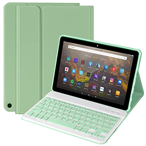 Keyboard Case for Kindle Fire HD 10/HD 10 Plus Table 2021 (11th Generation) 10.1 inch, Slim Folding Stand Cover with Wireless Bluetooth Keyboard, Fire Tablet Keyboard Case with Auto Wake/Sleep - Green