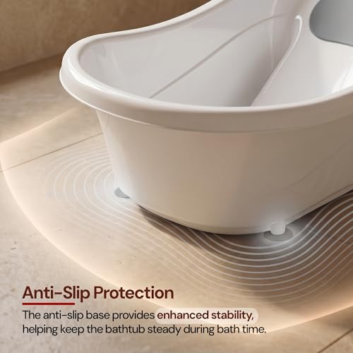 Image of Baybee Comfort Baby Bath Tub for 0 to 5 Years | Baby Bather & Bathtub with Anti-Slip Base & Quick Drains | Bath Tub for Kids with Soft Headrest & Compact Storage for Boys & Girls (White)