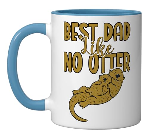 Taza de cerámica Best Dad Like No Otter azul y blanco miniatura 1