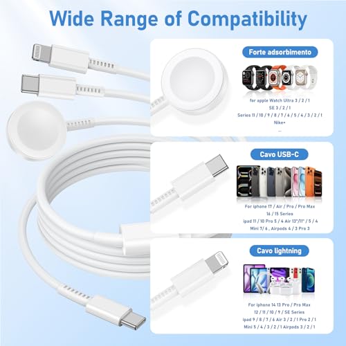 Image of for Apple Watch Charger Fast Charging,3 in 1 Multi Charger Cable 3.3FT USB C Cable,iWatch Charger Cord for iWatch Ultra3 /2 /1 /SE 3 /2 Series 11 /10 /9 /8 /7 /6 /5 /4,for iPhone17 15 16 Pro Max /14 /13 /12