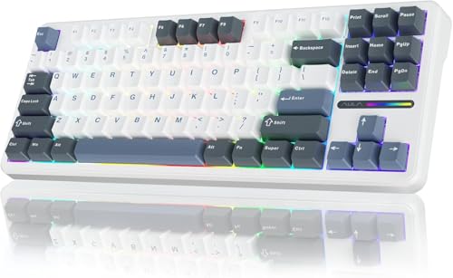 Image of AULA F87 Wireless Mechanical Keyboard | 75% TKL Gasket Custom Hot Swappable, 2.4Ghz /Type-C /Bluetooth Gaming | Pre-lubed Switch RGB Backlit (Smoke Blue, GrayWood Switch)