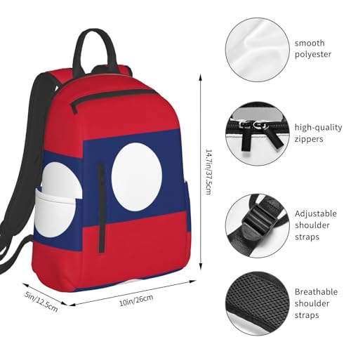 Sac à dos imprimé drapeau du Laos léger et noir de taille unique - 4