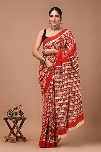 Image of Crafts Moda Cotton Saree for Women with Unstitched Blouse Piece, Lightweight mulmul sari