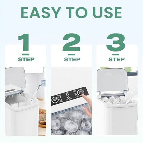 Image of NEWBULIG Ice Makers Countertop with Handle, Portable Ice Machine, 9 Bullet Ice Cubes in 6 Mins, 26lbs in 24Hrs, Auto-Cleaning, with Basket and Scoop, for Home, Kitchen, RV, Camping,Light White