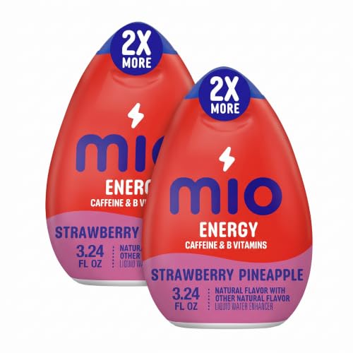 MiO Energy Strawberry Pineapple Smash Naturally Flavored with other natural flavors Liquid Water Enhancer Drink Mix with Caffeine &amp; B Vitamins with 2X More (3.24 fl. oz. Bottle) (Pack of 2)