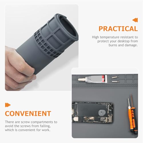 Image of Anti-Static Silicone Repair Mat, Heat Resistant Soldering Pad with Screw Compartments, Esd Work Mat for Electronics Assembly and Repair, 13.77 X 9.84 Inches, Dark Grey