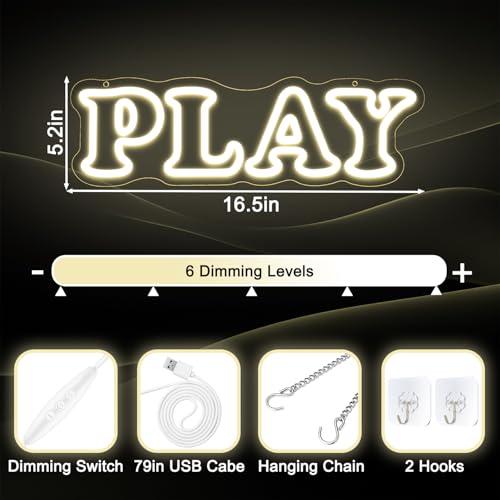 Image of Play Neon Sign Dimmable Neon Signs for Wall Decor Blue LED Signs USB Light Up Sign for Playroom Wall Decor kids Toddler Little Boy Room Wall Decor Bedroom Wall Art Play Room Essentials
