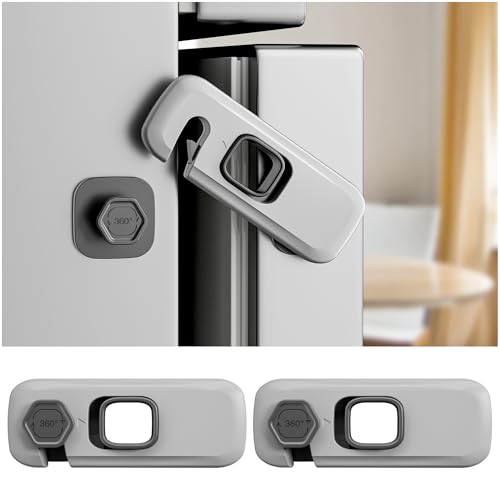 Image of 2 Pack Child Proof Refrigerator Locks, Fridge Locks for Kids Safety with Sticky 3M Adhesives Pads, Freezer Door Latches for Toddlers and Baby, Ideal for Upright Freezer, Ovens, Cabinets Door