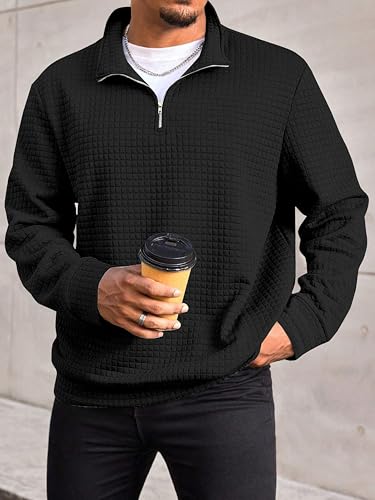 KAJARU Men's Textured Half-Zip Black Sweatshirt - Image 5