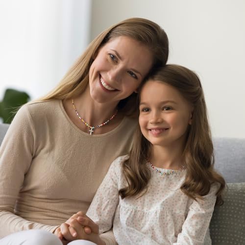 Colorful Beaded Cross Necklace for Girls Women, 14K Gold Plated Pendant Baptism Birthday Christian Religious Gifts Trendy Stuff First Communion Confirmation 15+2 Inches4