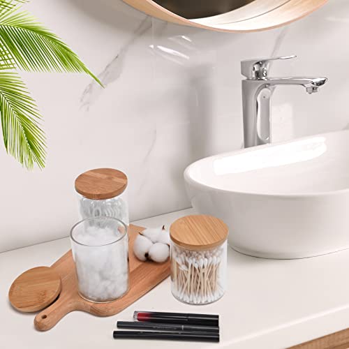 Bkyfpq 3 Pack Glass Qtip Holder Dispenser Bathroom Jars With Bamboo Lids, Cotton Ball Pad Round Swab Holder For Bathroom Accessories Storage Organizer,Farmhouse Bathroom Decor, Boho Bathroom Decor. #TOP4