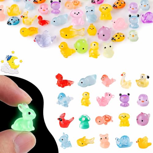 110 pcs Luminous Mini Resin Animals Many Styles Variety Tiny Animals Figures Miniature Little Small Animal Figurines Bulk for Micro Fairy Garden Landscape Accessories Hide Crafts Decor Aquarium