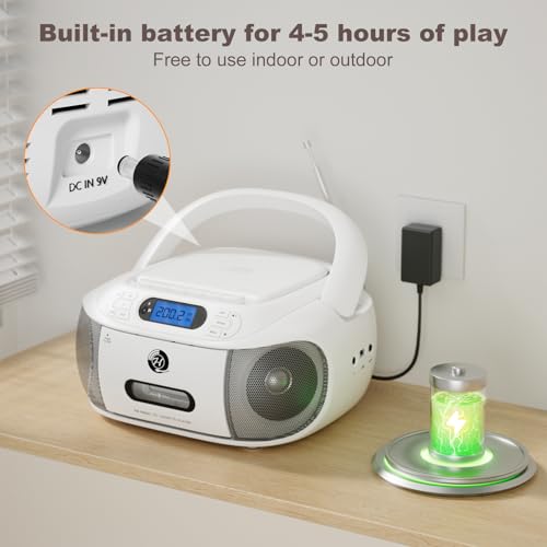 Image of CD Cassette Player Combo, Hernpark Rechargeable Boombox with Bluetooth 5.1, CD Player with Remote Control, Tape Recording, FM Radio, Super Bass, Stereo Sound, Aux /USB Drive, Headphone Jack