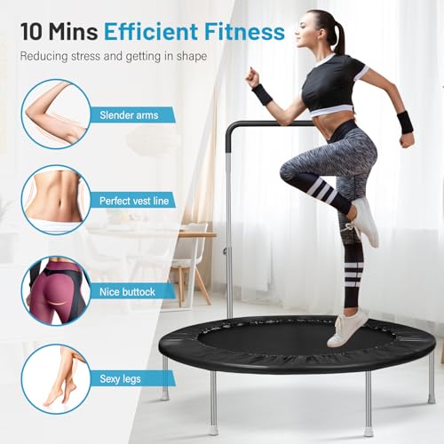 Image of Lyromix 40 inch / 48 inch Rebounder Trampoline for Adults with Adjustable Bar, Mini Fitness Trampoline for Adults and Kids, Small Exercise Trampoline with Handle for Indoor Outdoor Workout