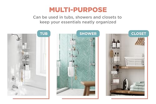 Zenna Home 2161PC Tension Pole Shower Caddy 4 Basket Shelves With Built-In Towel Bar, Adjustable, 60 To 97 Inch, Chrome thumb #3