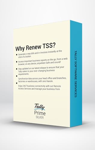 Image of Tally Software Services (TSS) - Silver. Subscription for e-Way Bills, e-Invoice, Online Reports, Banking & Payment feature on your existing TallyPrime Silver license. (Email Delivery In 2 Hours)