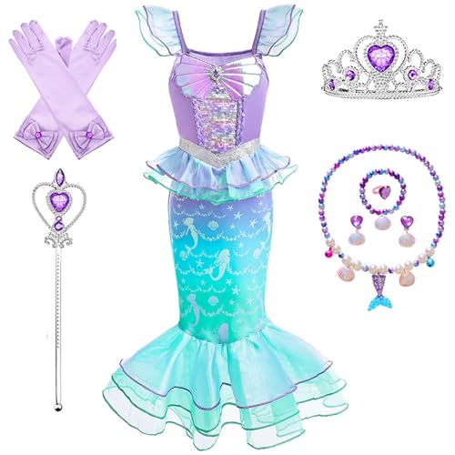 Kosplay Niñas Disfraz de Princesa Sirena con Peluca y Accesorios Vestido de Ariel Princesa Vestido de Sirena Cumpleaños Fiesta Navidad Halloween Carnaval Cosplay Vestirse Chica 100-150
