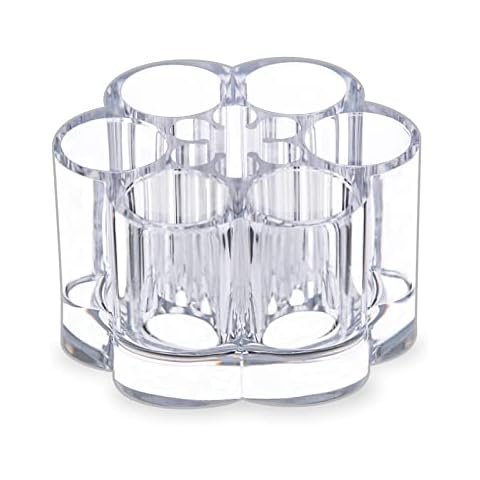 MOSIKER Acrylic Lipstick Holder,Small Flower Clear Compact Chapstick Lip Gloss Liner Nail Brush Organizer with 12 Slots Cover