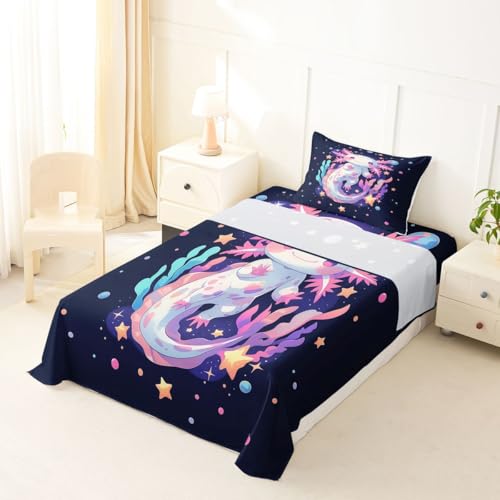 Image of jejeloiu Cute Axolotl Bed Sheets Set Twin Size Cartoon Pink Axolotl Bed Set for Kids Boys Girls Romantic Deep Pocket Fitted Sheet Breathable Soft Lightweight Microfiber