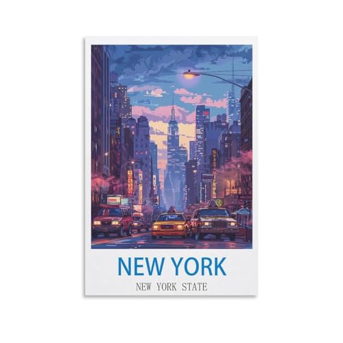 ZHILIJING Poster de voyage vintage de l'État de New York sur toile - Décoration murale moderne pour chambre à coucher - 20 x 30 cm