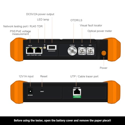 Image of Optical Fiber Tester, WANLUTECH 1310 /1550nm 28 /26dB 7 inches Touchscreen OTDR Tester Built-in VFL OPM LS(Light Source) Event Map OLT (Optical Loss Test) Functions RJ45 Cable Tester Network Tools