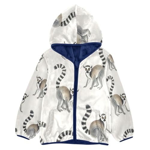 Lemur Pattern Cute Print Toddler Fleece Jacket Girl Boys Hooded Fleece Jacket Coat Warm Outwear Zip-up 3-10T
