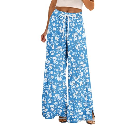 Palazzo Pants for Women with Pockets Wide Leg High Elastic Waist Boho Loose Flowy Lounge Trousers Long Dressy Bottoms
