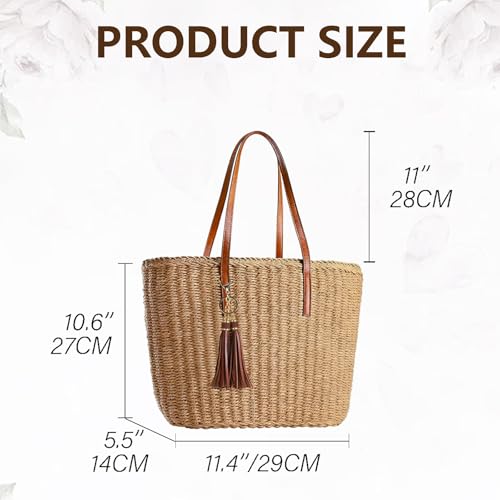 Bolso tote grande de paja para mujer miniatura 5