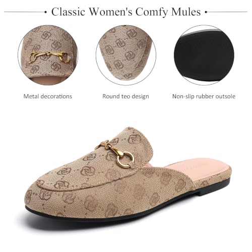 Image of Minorsu Buckle Mules for Women Flats Loafers Shoes for Work Office Business | Slip on,Round Toe,Backless,Slides, Casual
