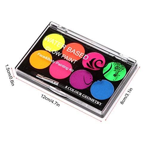 Loijon Kit de Pintura Corporal Rosto Pintura Profissional À Base de Água Brilho 8 Cores com 1 Pincel