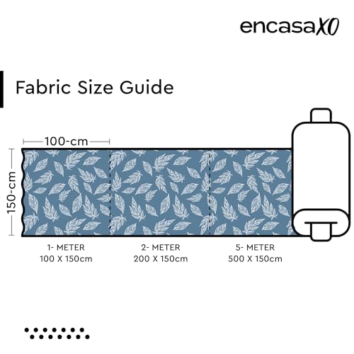 Image of Encasa XO Printed Fabric 59 inch (150 Cms) - Blue Big Leaves - Decorative Soft & Smooth, 100% Cotton Cloth for Curtains, Cushions, Dress Material, Upholstery, Bedcover - 1 Meter