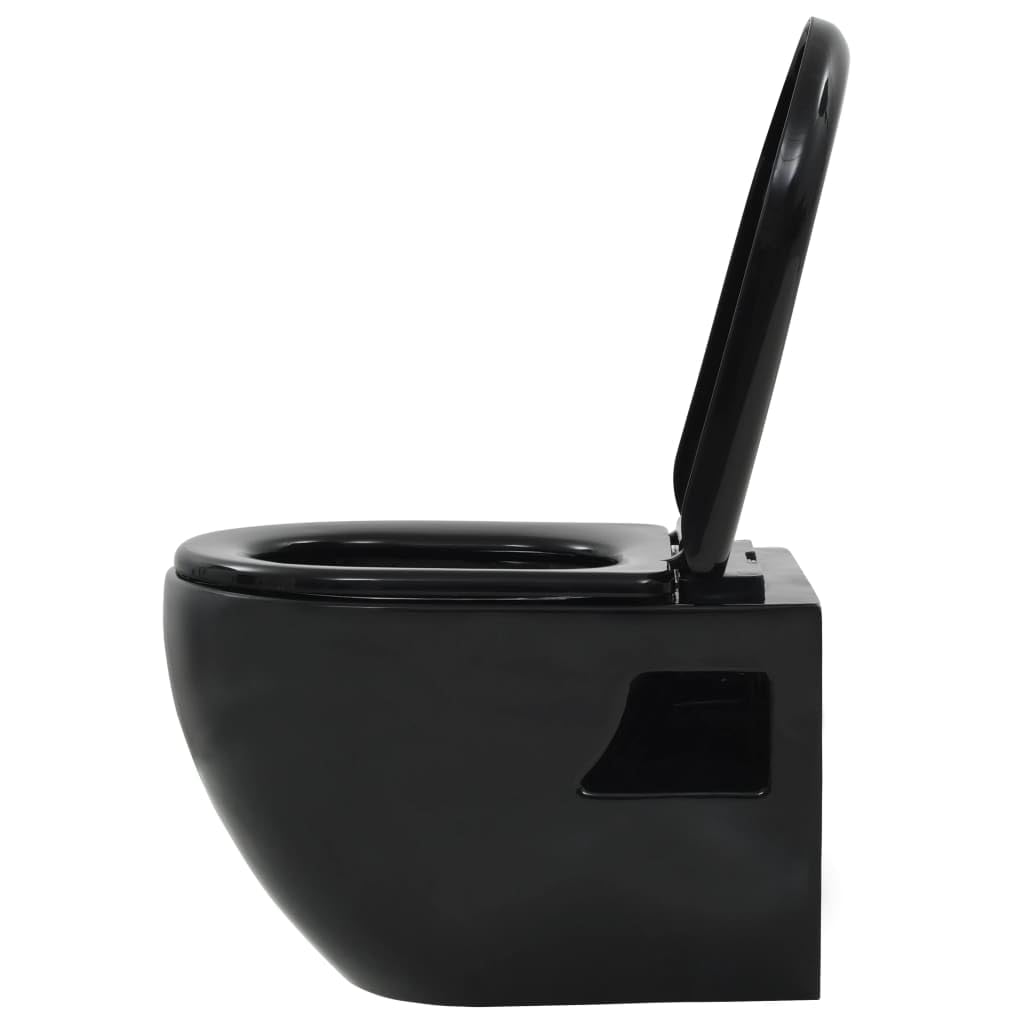 vidaXL Inodoro de Pared con Cisterna Oculta Suspendido Váter para Baño Fácil de Limpiar Cierre Suave Tapa Automática Cerámica Negro