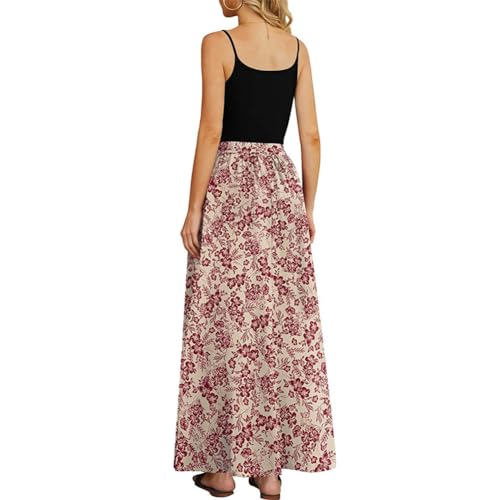 Women's Flowy Maxi Skirt High Waisted Casual Long Skirts with Pockets Floral Printed Flowy Skirt A Line Pleated Maxi Skirts3