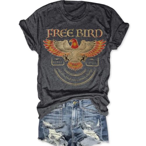 Rock Band T-Shirts for Women Vintage Rock and Roll Country Music Shirt Funny Concert Outfit Short Sleeve Vacation Tops (Dark Grey-10,M)