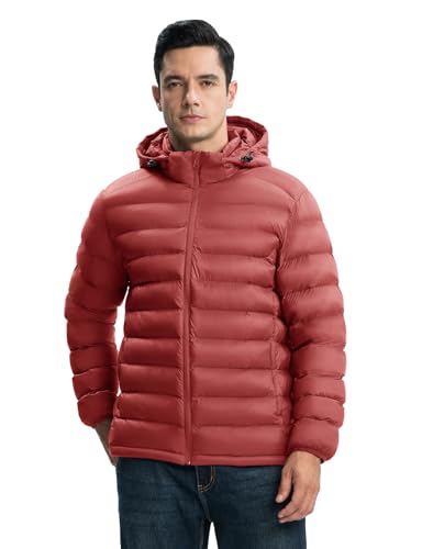 Image of TBMPOY Men's Lightweight Puffer Jackets Detachable Hood Water-Resistant Casual Winter Coat Hooded Insulated for Travel Ski