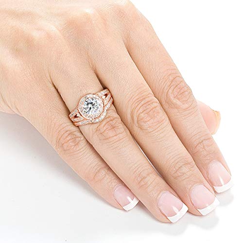 Kobelli Moissanite Halo Low-set Center Bridal Set 2 Carats TW in 14k Rose Gold3