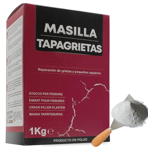 Masilla Tapagrietas, Pasta para reparar, Producto en polvo, Ideal para reparar grietas y pequeños agujeros, Modo de preparación para diluir en agua, Color Blanco, Contiene 1 Kg