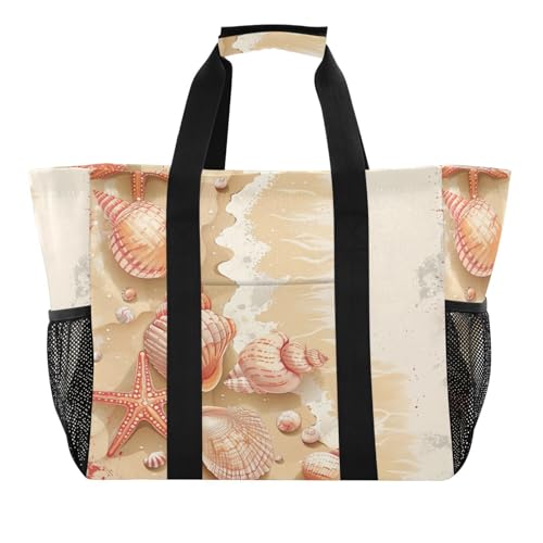 Beach Starfish Seashells Large Beach Bag Waterproof Beach Tote Bags for Women Travel Gym Pool