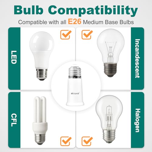 Image of DiCUNO E26 Socket Extender, E26 Standard Medium Base Lamp Bulb Socket Adapter of 5CM /1.97 Inch Extension, Max 200W, Light Bulb Extender, 2 Pcs (Pack of 3)