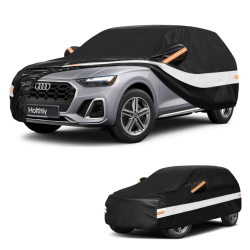 Image of 10 Layers SUV Car Cover Custom Fit for Audi Q5 (2008-2026), Waterproof All Weather for Automobiles, Outdoor Full Cover Sun Dust Rain Protection with Cotton. Black