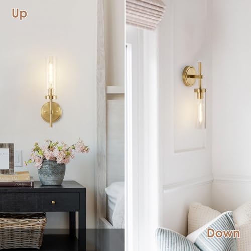 Santostock 009G1-2 Gold Wall Sconces Set Of 2, Modern Bathroom Sconces Wall Lighting Vanity Light Fixtures With Clear Glass thumb #2