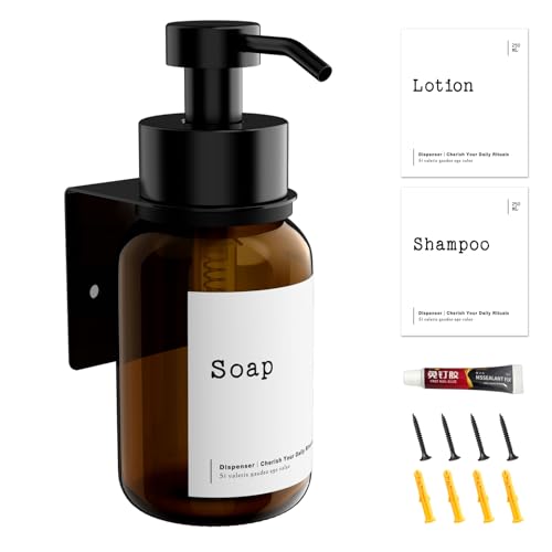 Dispensador de jabón de cristal, 250 ml, dispensador de jabón para fijación en la pared, dispensador de jabón para ducha, dispensador de jabón para ducha, dispensador de jabón para manos y champú