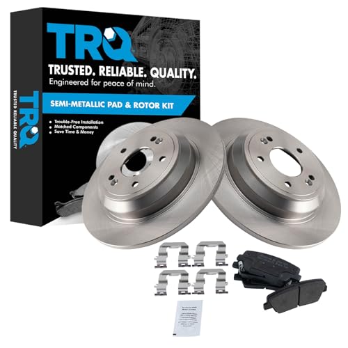 Image of TRQ Rear Brake Pad and Rotor Set Semi Metallic Rotors Compatible with 2009 Hyundai Genesis